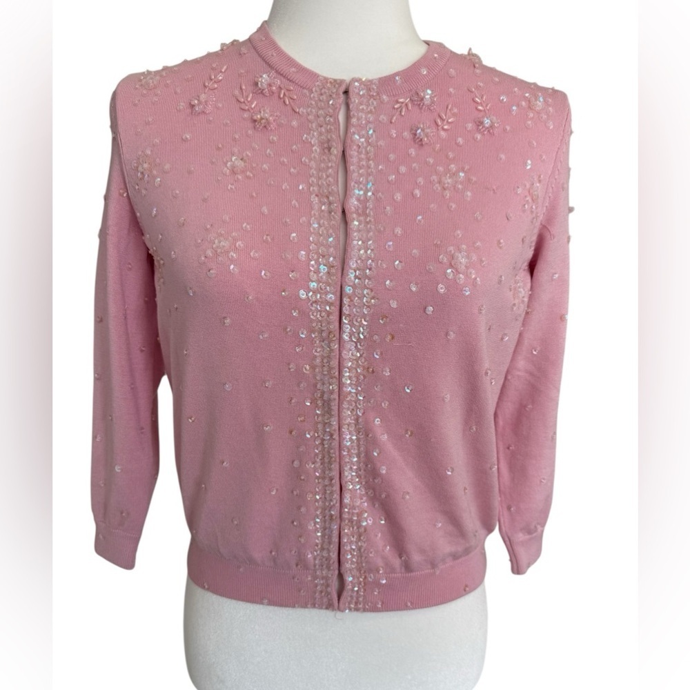 INC International Concepts Silk Blend Pink Sequin Beaded Cardigan Women’s Size S